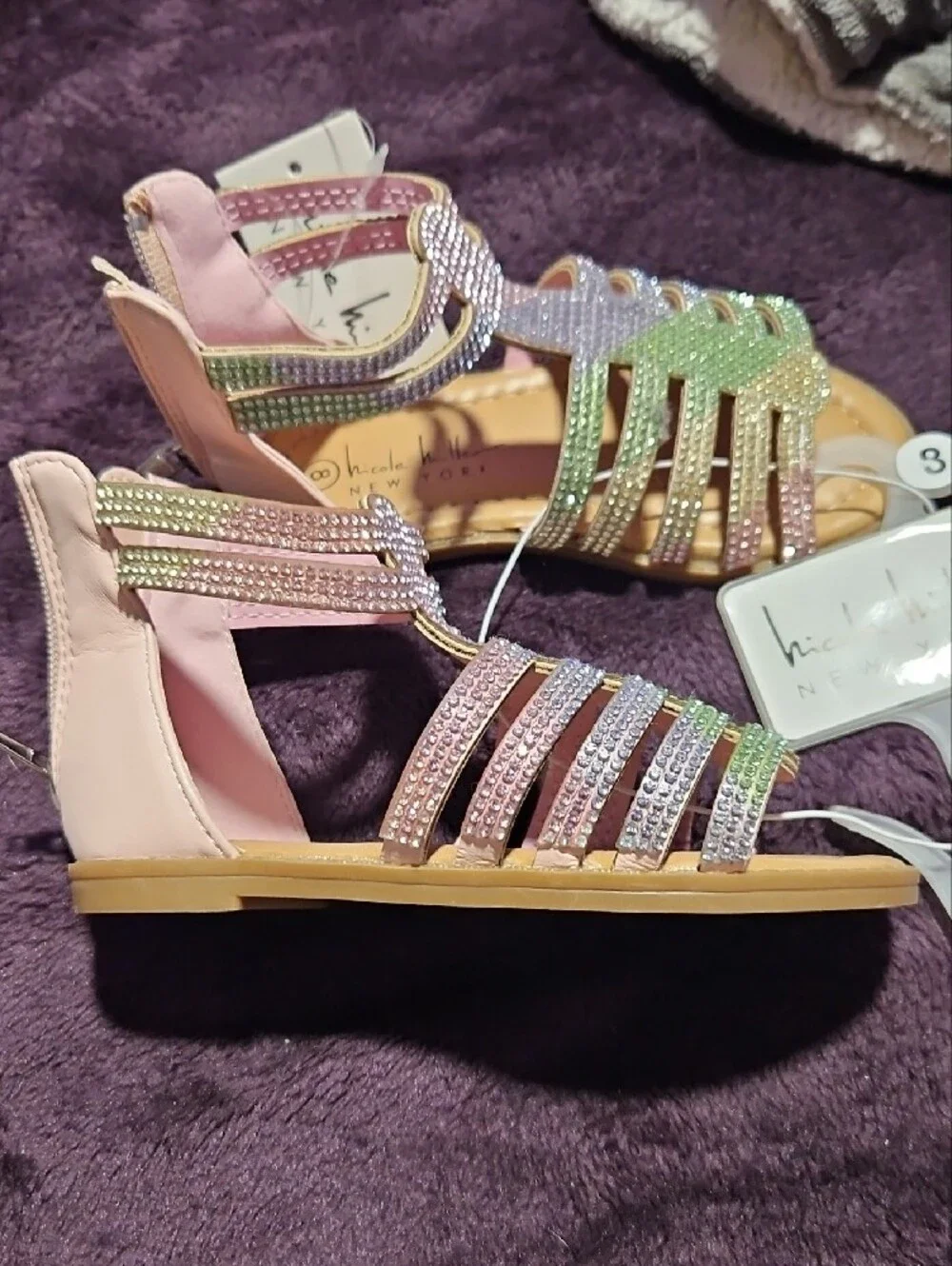 Nicole Miller Pastel Rhinestone Strappy Girls Sandals